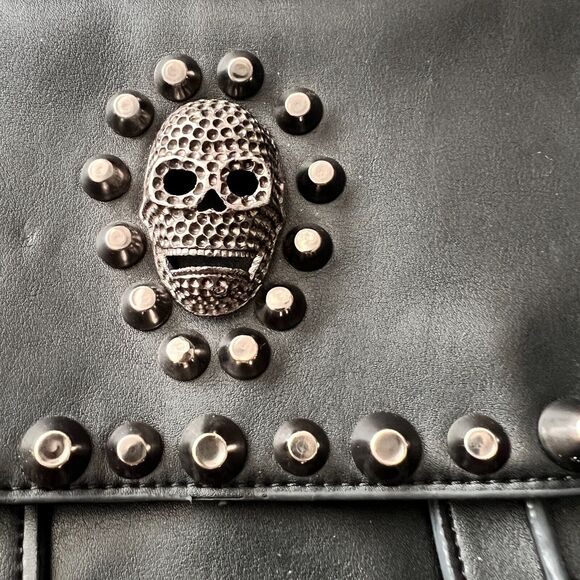 Maomaobag Black Skull Theme Studded Purse Handbag Goth Punk Biker Faux Leather - Picture 14 of 15